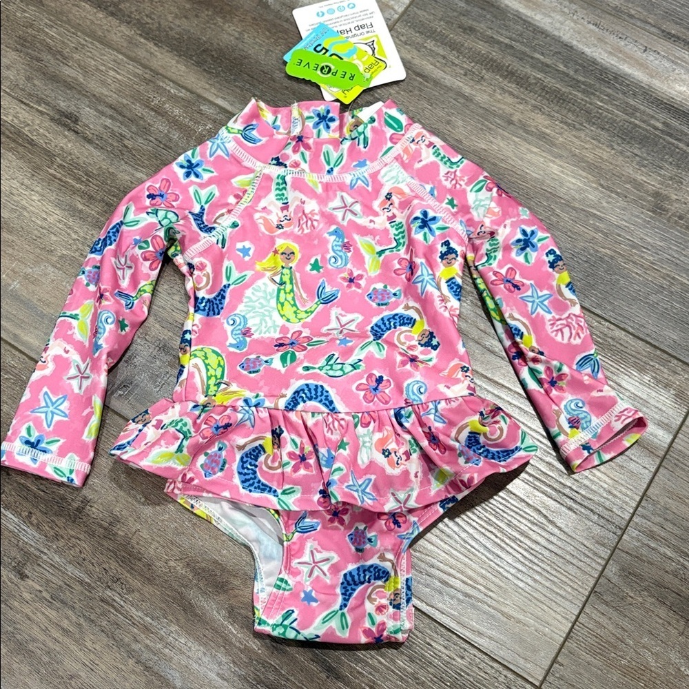 The Original Flap Happy Pink Mermaid Bathing Suit 6 months NWT